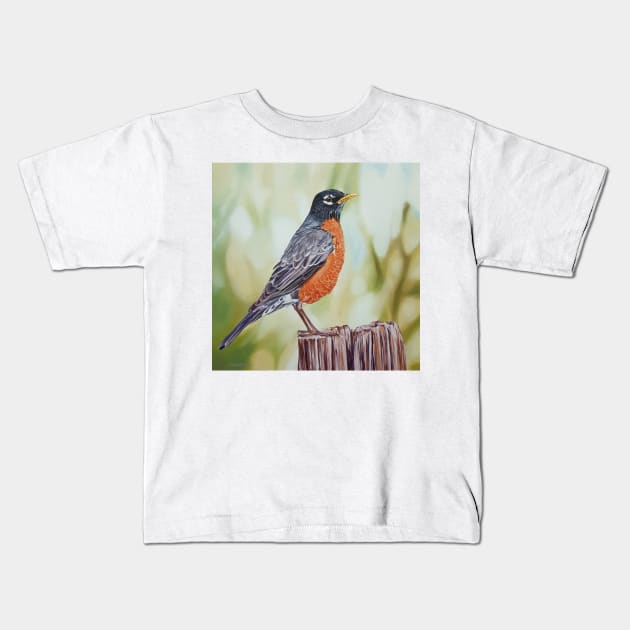 American Robin - bird painting Kids T-Shirt by EmilyBickell